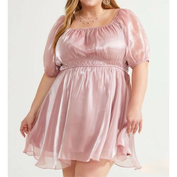 Arula Addison Babydoll Empire Waist Blush Pink Mini Dress Plus Size 1X 14/16 - Picture 1 of 10